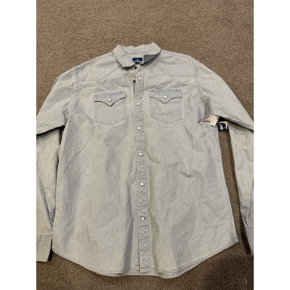 Old Navy L Western Shirt Mens Pearl Snap Denim Cowboy Stylish‎